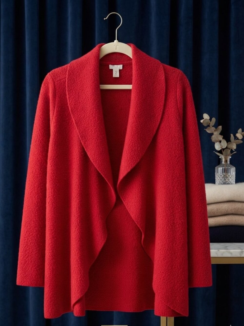 Chico's Boiled Wool Drape Open Front Cardigan size 2/L